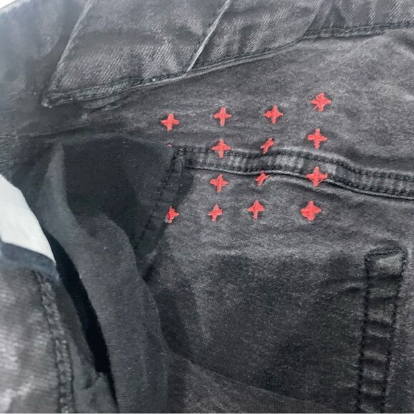 KSUBI Black Jeans Men’s 31 Chitch Laid Red Crosses Slim Fit Denim - Picture 8 of 14